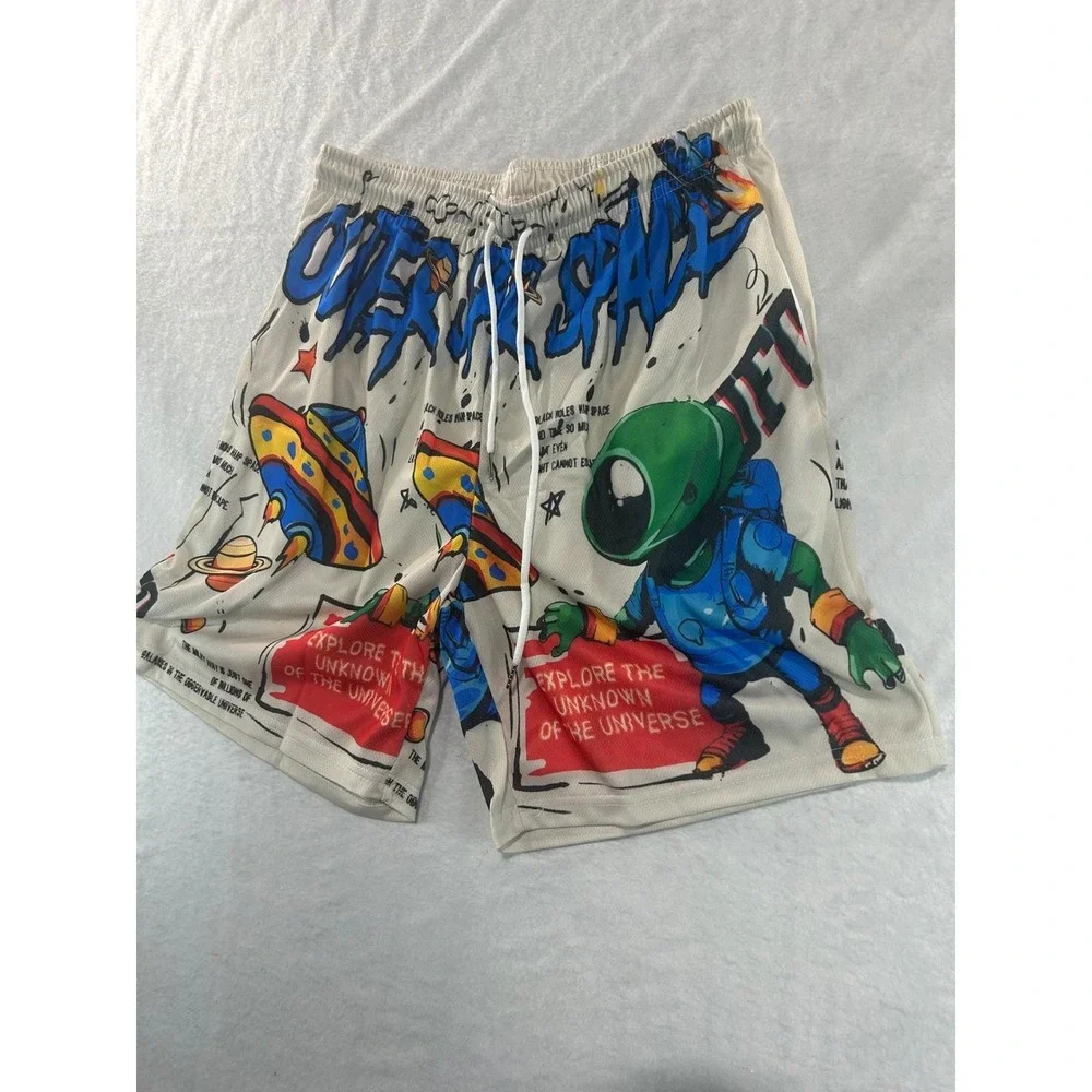 Vintage Outer Space Alien UFO Mesh Basketball Shorts Mens Small Y2K Streetwear‎